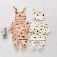 spring autumn baby pyjama set cotton boys blouse and full length pants with baby hat 3 pcs toddler clothing set sleep set