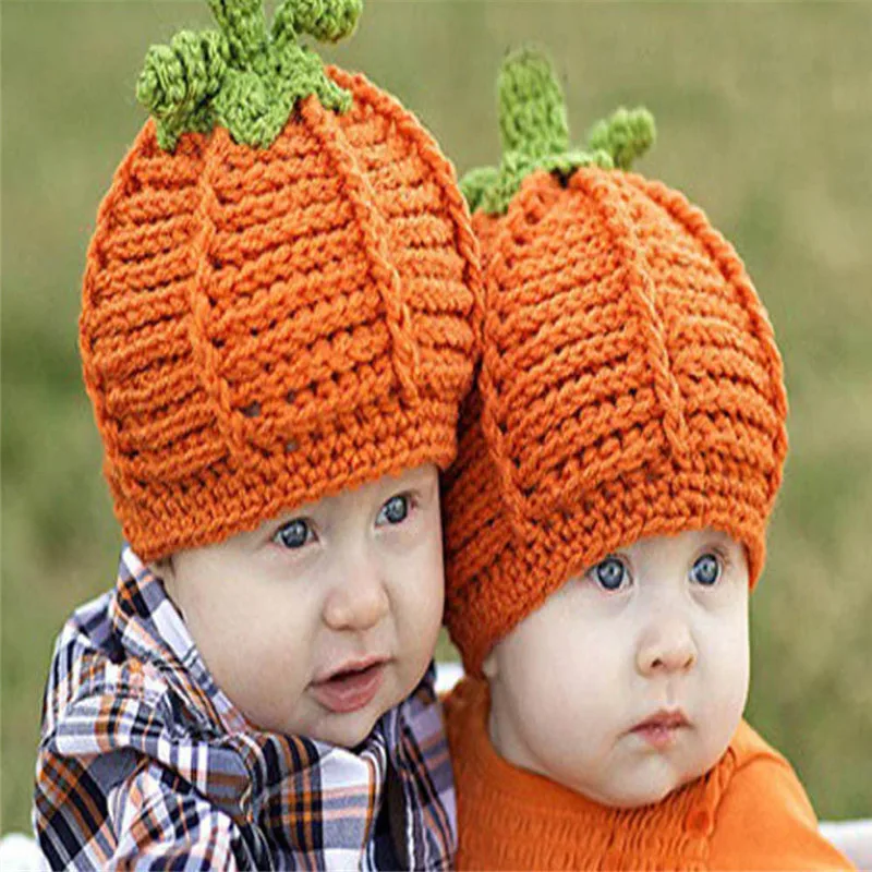 

Baby hat Newborn Baby Cute Pumpkin Cap Knit Hat Halloween Costume Photography Prop #4AA14