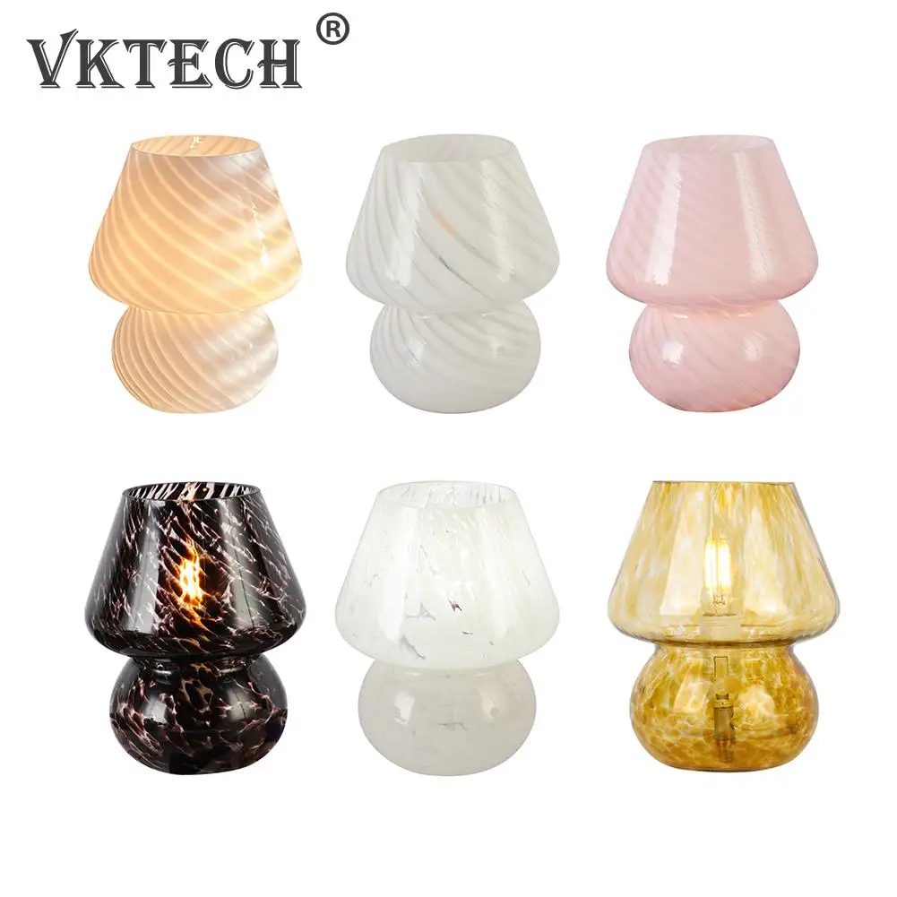 

Vintage LED Night Light Stripe Glass Mushroom 3 Light Dimmable Bedroom Lamp Study Bedside Decor Lamp Girls Kids Christmas Gift