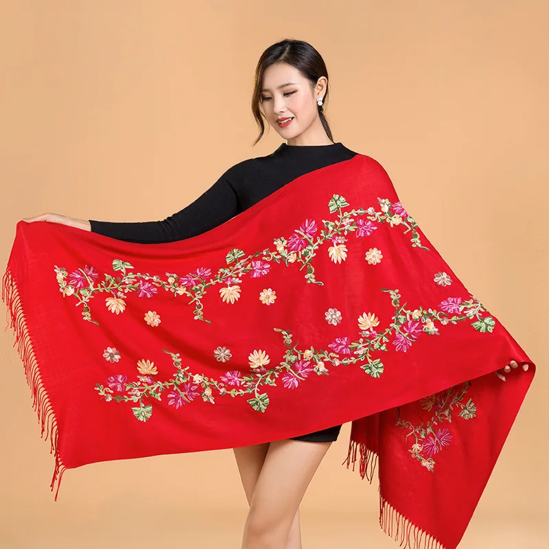 Бренд Горячая леди Вышитые Шарф Классический Имитация кашемира шарф