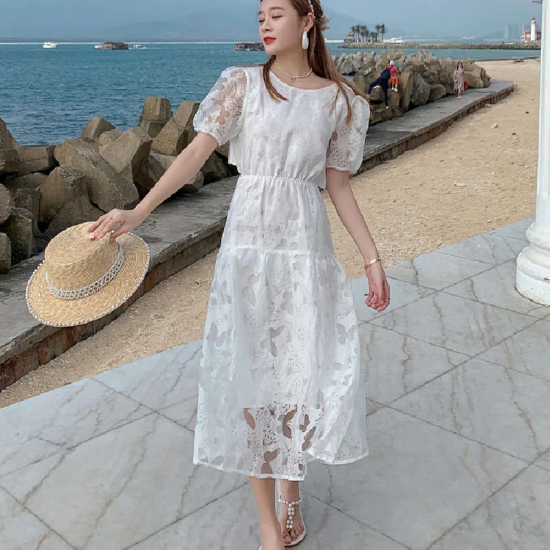 

Длинные Новые женские длинные белые летние кружевные платья 2021 взлетно-посадочной полосы в богемном стиле ретро платье феи медовый месяц о...