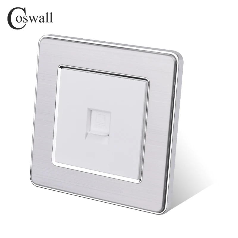 COSWALL 1 Gang RJ45 Интернет разъем CAT5E из нержавеющей стали матовая панель компьютерная