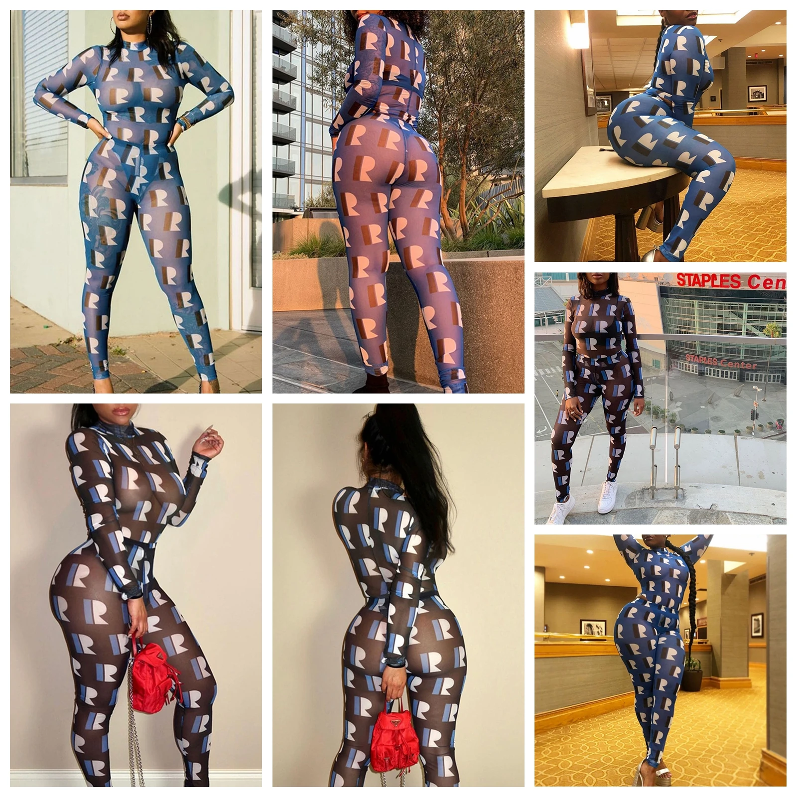 

Женский комплект из 2 предметов, боди с длинным рукавом и круглым вырезом с цветочным принтом + длинные брюки черного/синего цвета, размеры S/M...