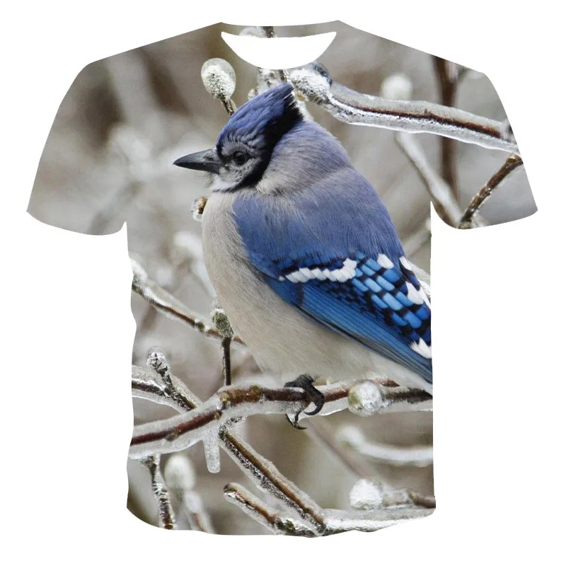 

Summer casual men's blouse 3d printing beautiful bird style fashion street short-sleeved T-shirt unisex round neck short-sleeved