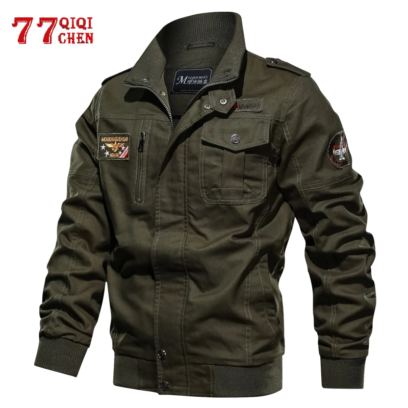 Мужская приталенная куртка с воротником стойкой Повседневная тактическая из 100%