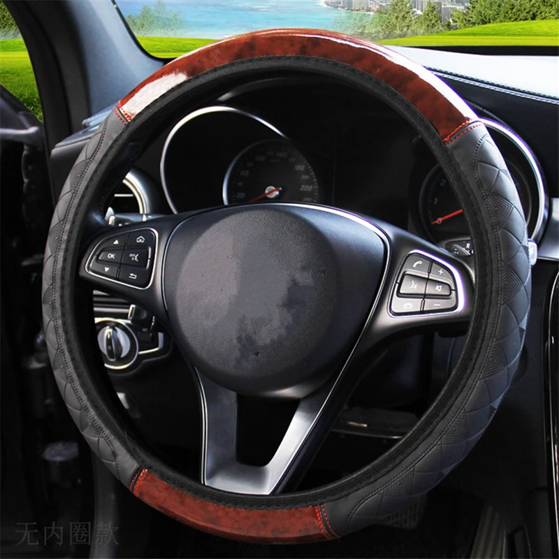 

4 Colors Car Steering Wheel Covers Wood grain Embossing Leather No Inner Ring Anti-Slip Steering Cover For AUDI-A4 NISSAN-SENTRA
