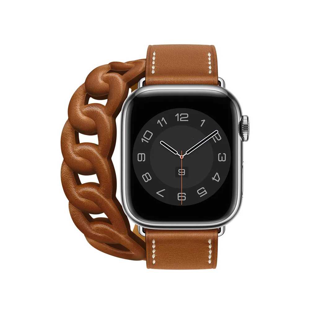Ремешок Gourmette из натуральной кожи для Apple Watch band 40 мм 41 38 44 45 42 | Наручные часы