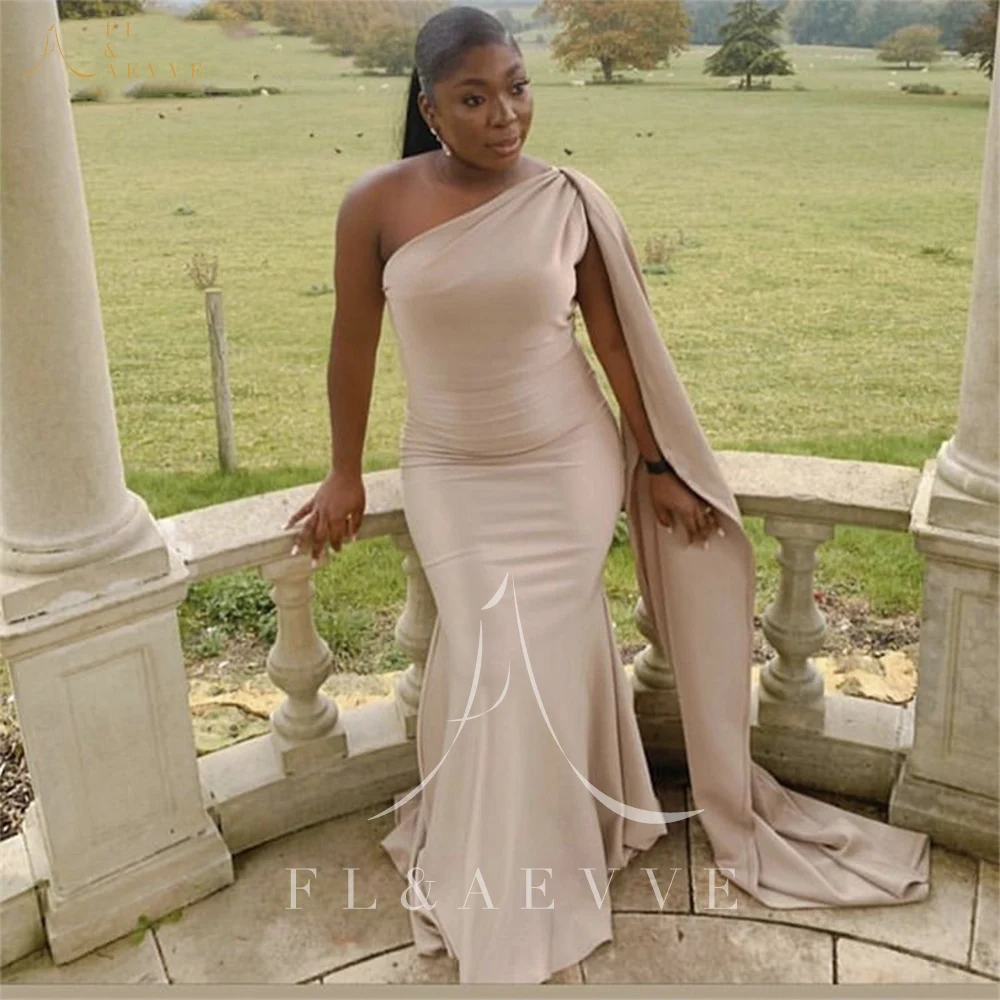 

Fashion Grey Satin One Shoulder Long Evening Dresses Floor-Length Mermaid Wedding Party Dress Plus Size Bridesmaid Gowns