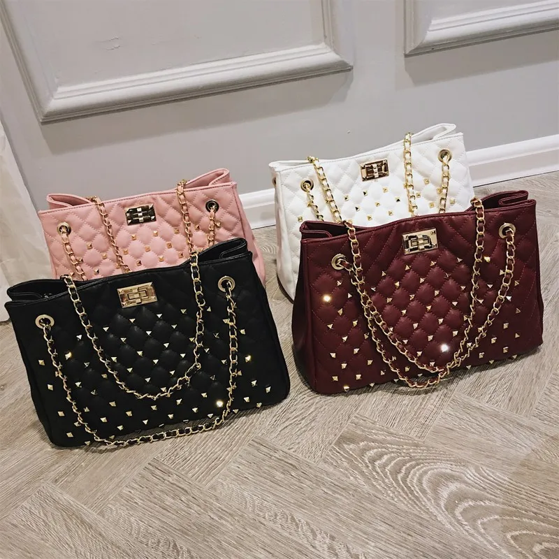 

Fashion Orange Decoration Checkered Large-capacity Women's Handbag Trend Retro Chain Tote Bag Simple and Versatile Shoulder Bag