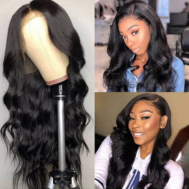 13x4 Lace Front Wigs Brazilian Body Wave Human Hair Wigs for Black Women 150% Density Pre Plucked with Baby Hair Natural Black