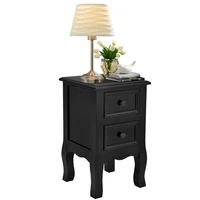 costway black night stand w 2 storage drawers wood end accent table