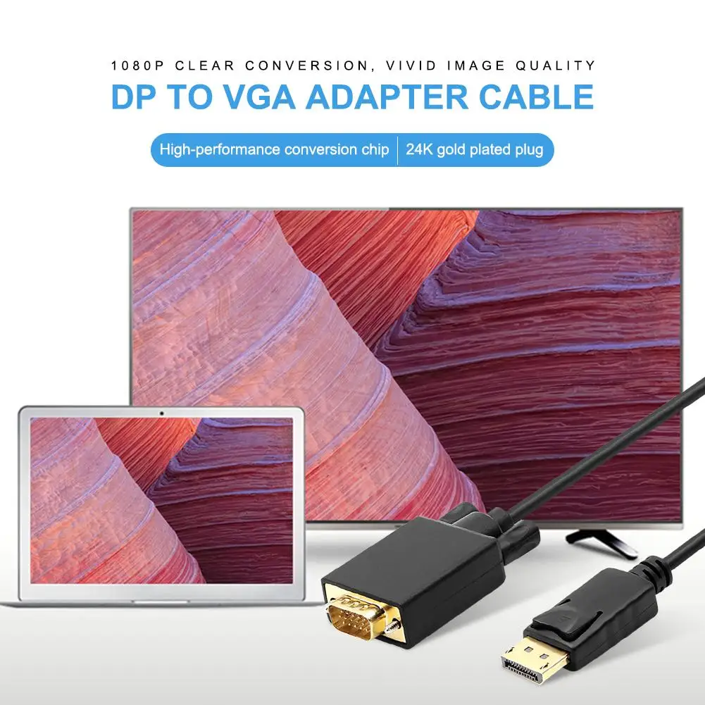 

DP To VGA Conversion Cable HD Stable Adapter Cable Built-in Conversion Chip For Display Port 1.8M