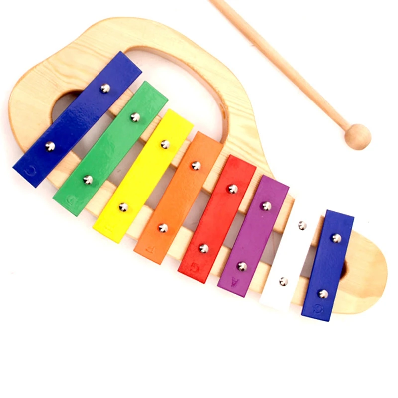 Ручная ударная ксилофон Glockenspiel с молотками 8 тонов цветной металлический бар