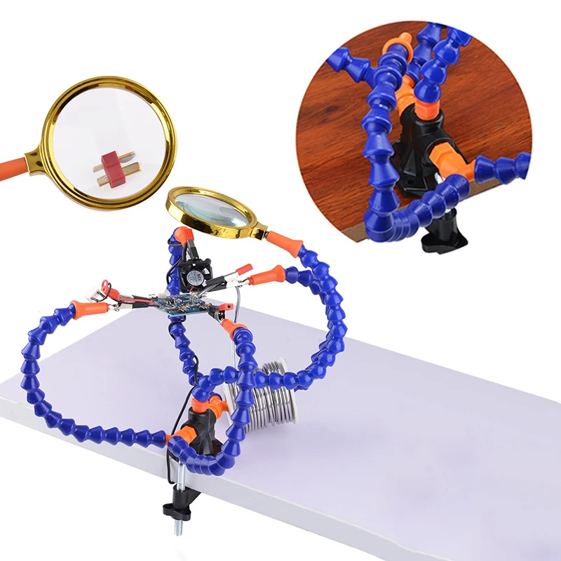 

Aux Soldering Holder tool Arms PCB tool clamp table soldering station model Flexible Base Vise with magnifying glass 5 Claws