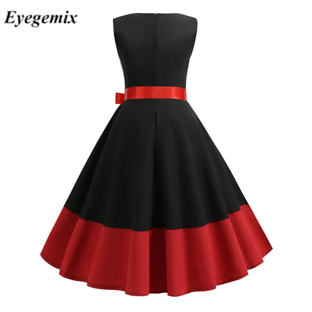 Pin-код На шнуровке Черный Красный Для молодых девушек летние платья в стиле ретро