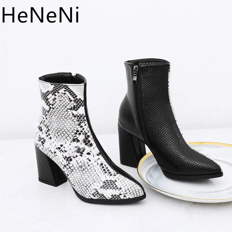 Женские ботильоны из ПУ кожи со змеиным принтом и заостренным носком|Женские