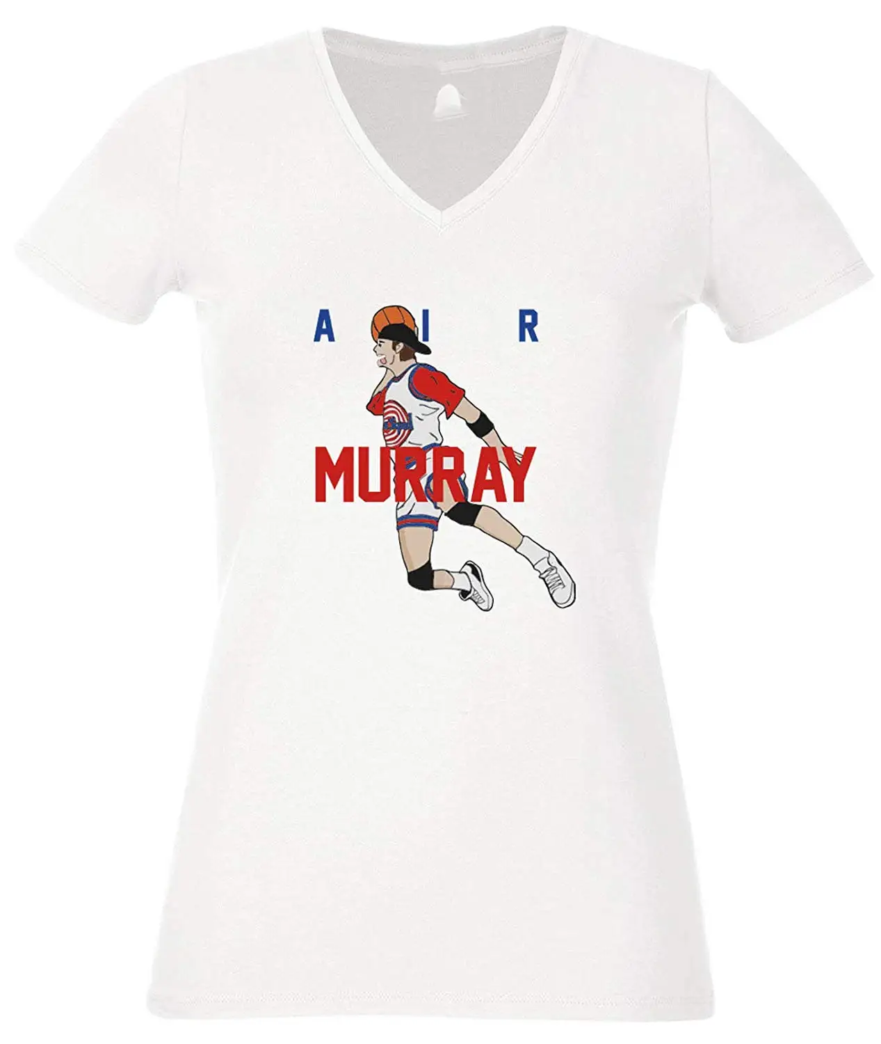 White Bill Murray Space Jam AIR Ladies V-Neck T-Shirt |