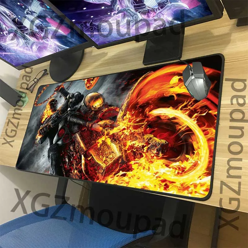 Большой мотоциклетный коврик для мыши XGZ Flame HD черный с застежкой по краям