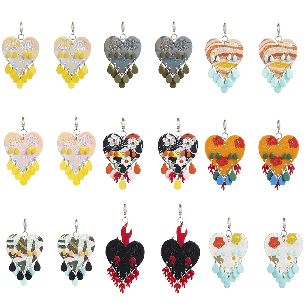 

Goth Punk Evils Eye Heart Fire Drop Earrings for Women Geometric Flame Tassel Long Dangle Earrings Jewelry Gifts Fashion Earring