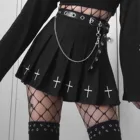Женская плиссированная мини-юбка Goth, винтажная юбка А-силуэта с кружевным подолом в готическом стиле, в стиле панк, для вечерние, y2k
