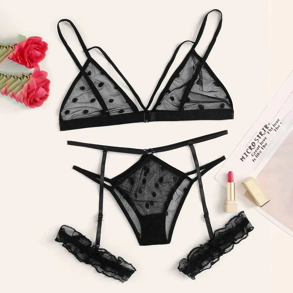 

3pc Erotic Lace Bra Women Lingerie Porno Garter Thong Temptation Perspective Sexy Lingerie Underwear Set Ladies Babydolls Hot