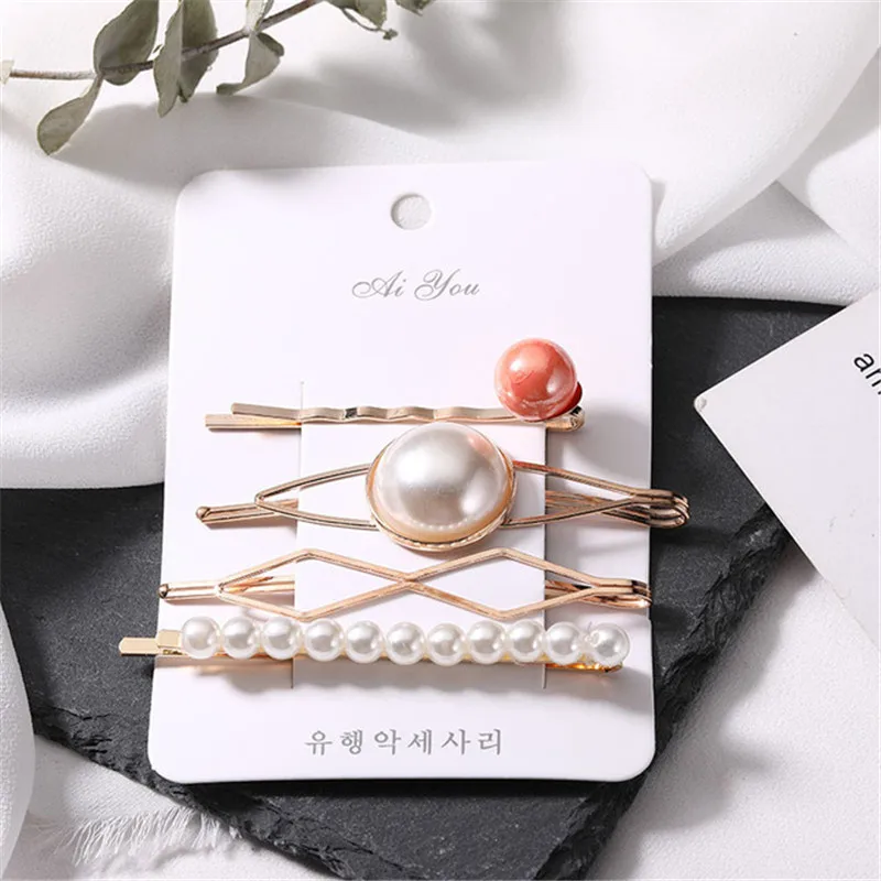 4 шт. корейские модные женские металлические заколки для волос имитация жемчуга