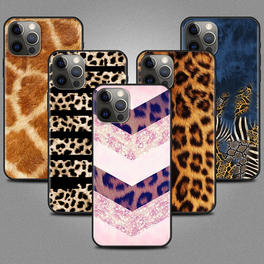 

Tiger Leopard Print Case For Apple iPhone 11 13 12 Pro 7 XR X XS Max 8 6 6s Plus 5 5S SE 2020 Black Soft Phone Cover Bag