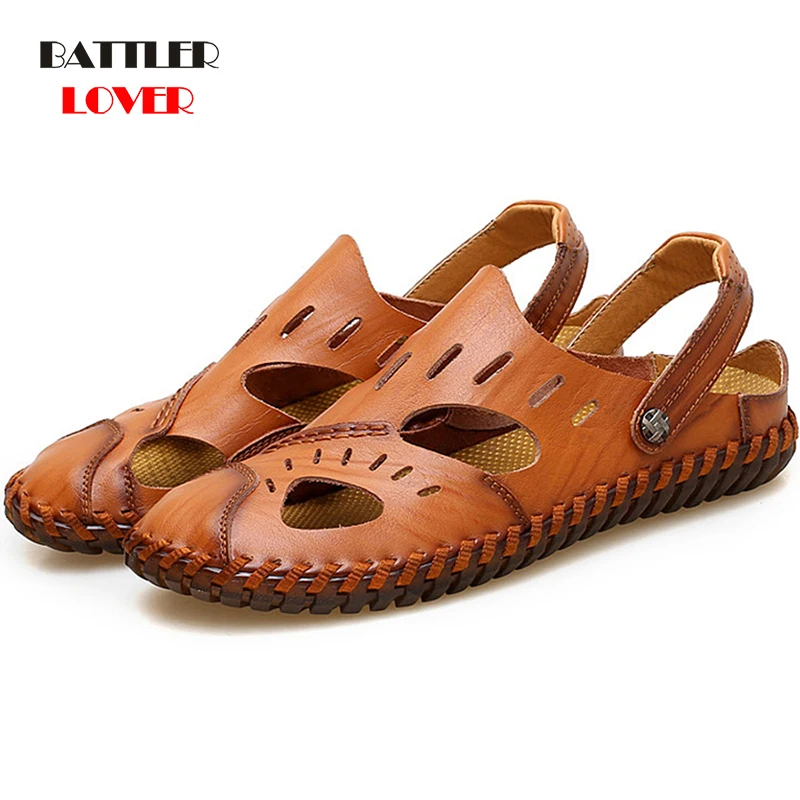

Genuine Cow Leather Sandals For Men 2021 Handmade Soft Comfortable Beach Slipper Male Luxury Brand Casual Summer Sandalies 38-47