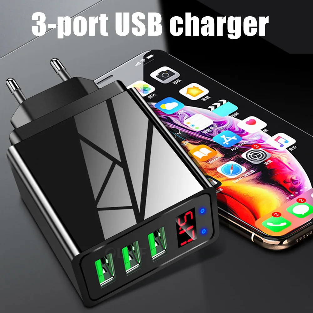 3 Port USB Phone Wall Charger LED Display 3A Fast Charging For iPhone Android WIF66 | Электроника