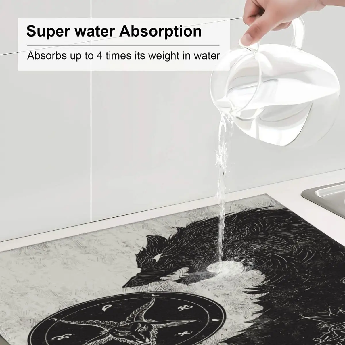 Коврик для сушки посуды впитывающий кухонный коврик в форме рога козы с чёрным