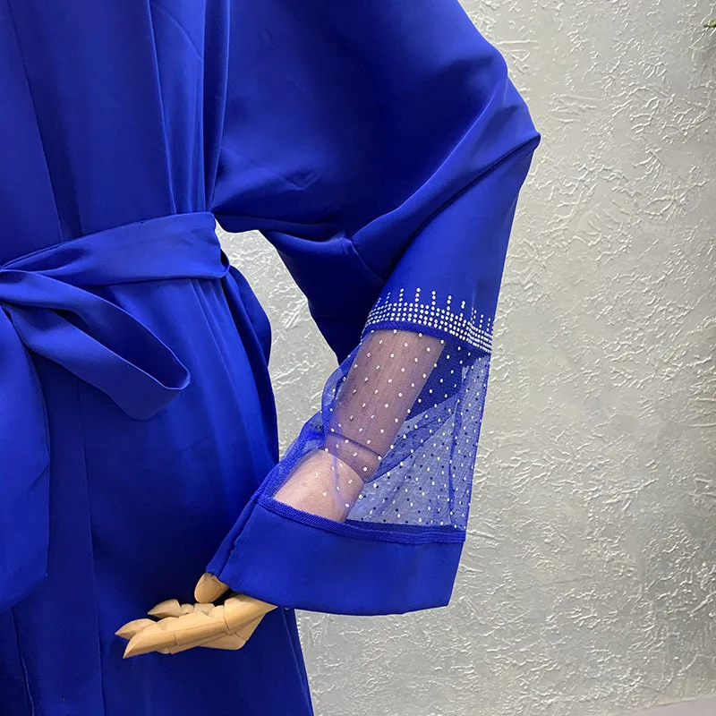 

2021 Source Muslim African Women's Cardigan Robe Fashion Mesh Stitching Hot Diamond Loose Bat Long Sleeve Skirt Dresses
