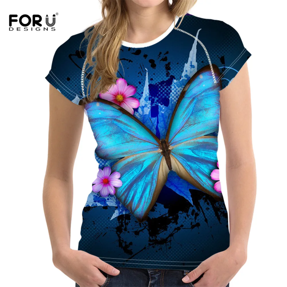 FORUDESIGNS/футболка с 3D принтом бабочки женская летняя Новинка футболки для девочек модная классная Женская симпатичная футболка с коротким рукавом топы - Цвет: HMD098BV