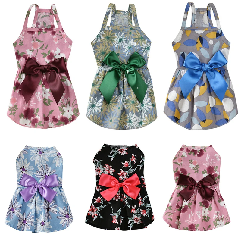 Летнее маленькое Цветочное платье принцессы с бантом шелковая юбка для чихуахуа