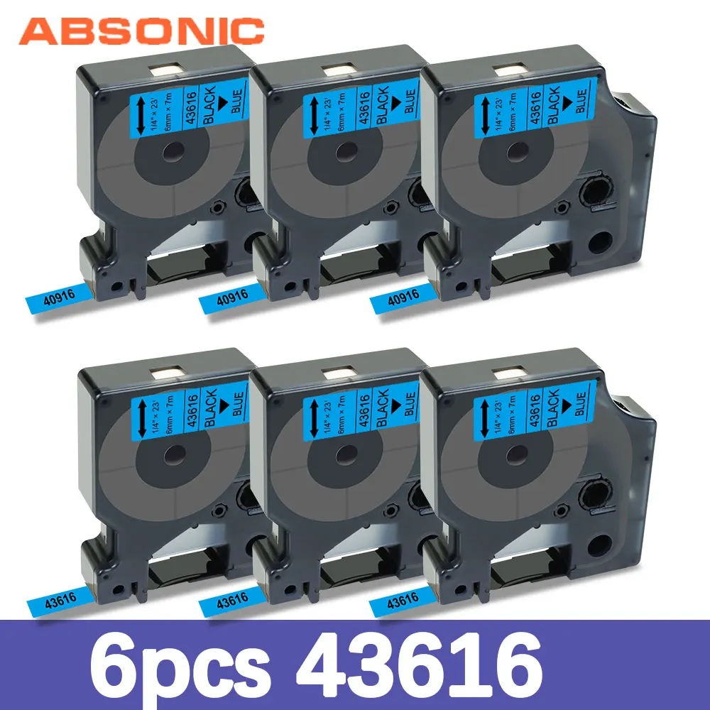 

Absonic 6PK 6 мм D1 этикетка совместимый с Dymo D1 43616 лента черный на голубом работу для Dymo LabelManage LM160 LM280 LabelPoint 100 чайник