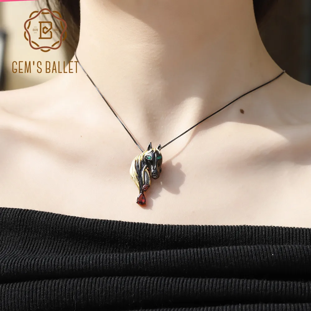 Женская подвеска в форме лошадиной головы GEM'S BALLET натуральный красный гранат