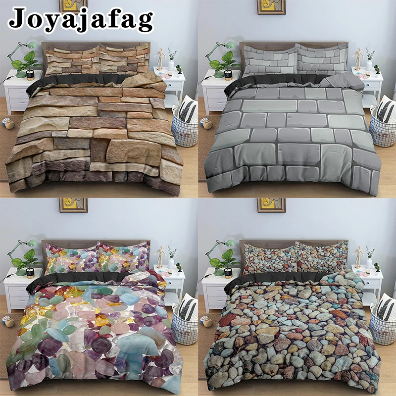 

Stone Printed Bedding Set Single Double King Queen Zipper Closure Duvet Cover With 1/2pcs Pillowcase Bed Sets Home Textile