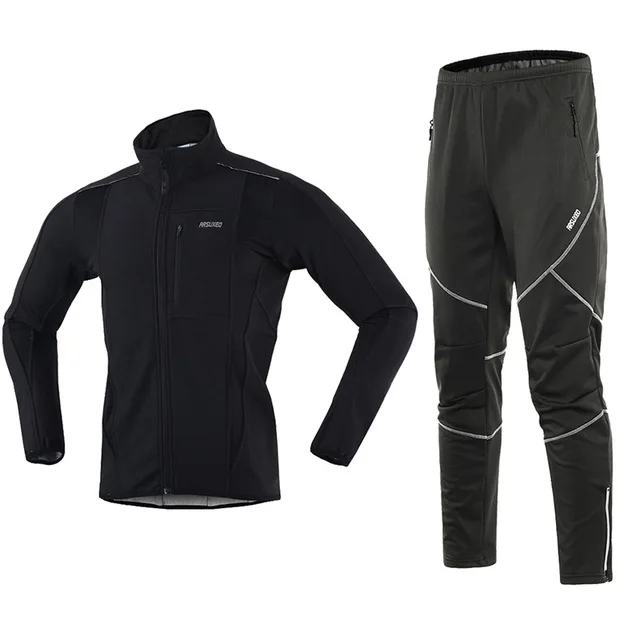 black15k18y ARSUXEO мужская зимняя куртка для велоспорта, теплые, флисовые, вепродуваемые MTB велосипедная куртка, брюки, уличная спортивная одежда - Цвет: black15k18y