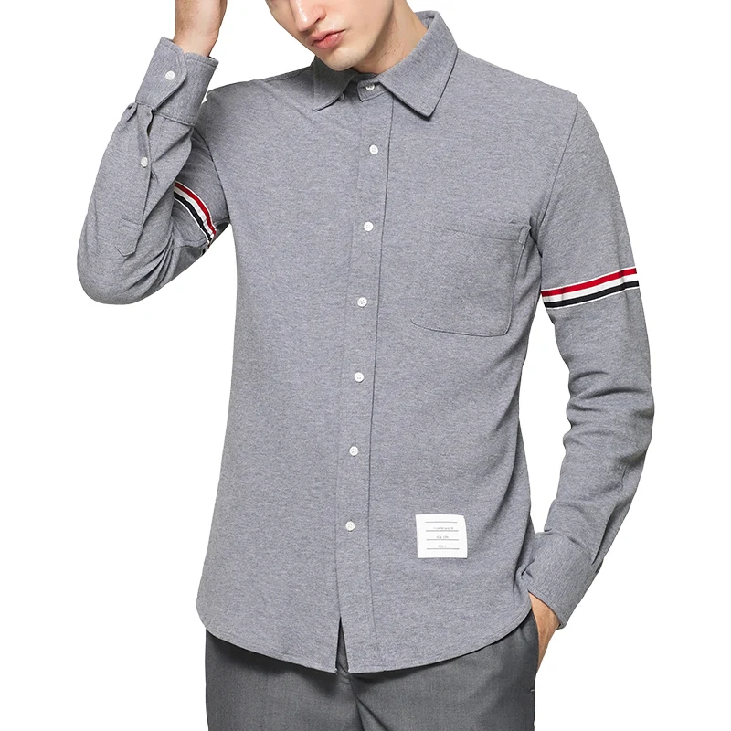 

THOM 2021 TB Fashion Brand Shirts Men Slim Fit Long Sleeve Casual Shirt Autumn Winter Stripes Cotton Solid Men's Clothing