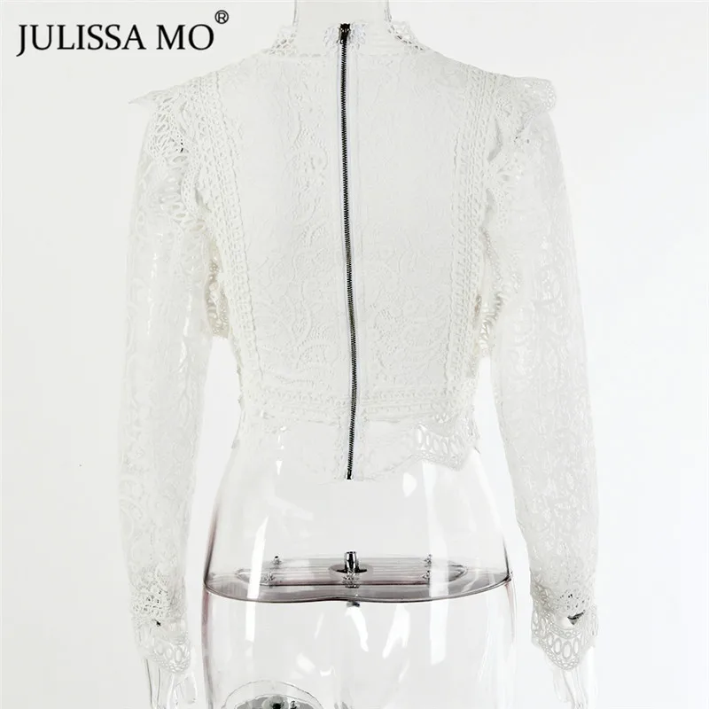 JULISSA MO белые кружевные блузки рубашки женские осенние сексуальные открытые рубашки с длинным рукавом футболки модные милые цветочные вязаные крючком женские топы