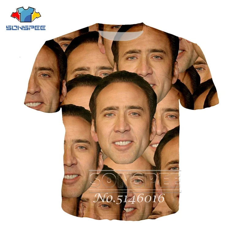 Мужские футболки SONSPEE Nicolas Cage с 3D принтом лица повседневные модные коротким