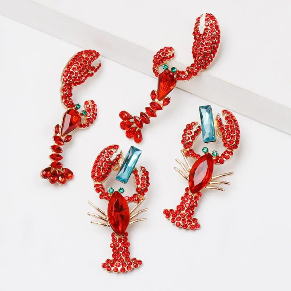 

Dangle Earrings Creative Vivid Rhinestone Funny Lobster Sexy Eardrop for Gift