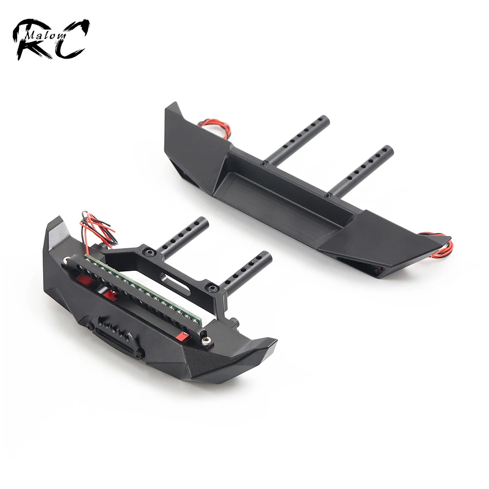 Металлический передний и задний бампер с основой под лебедку и светодиодным освещением для 1:10 RC Crawler Axial SCX10 II 90046 90047 Wrangler JK RGT 86100 TRX-4.