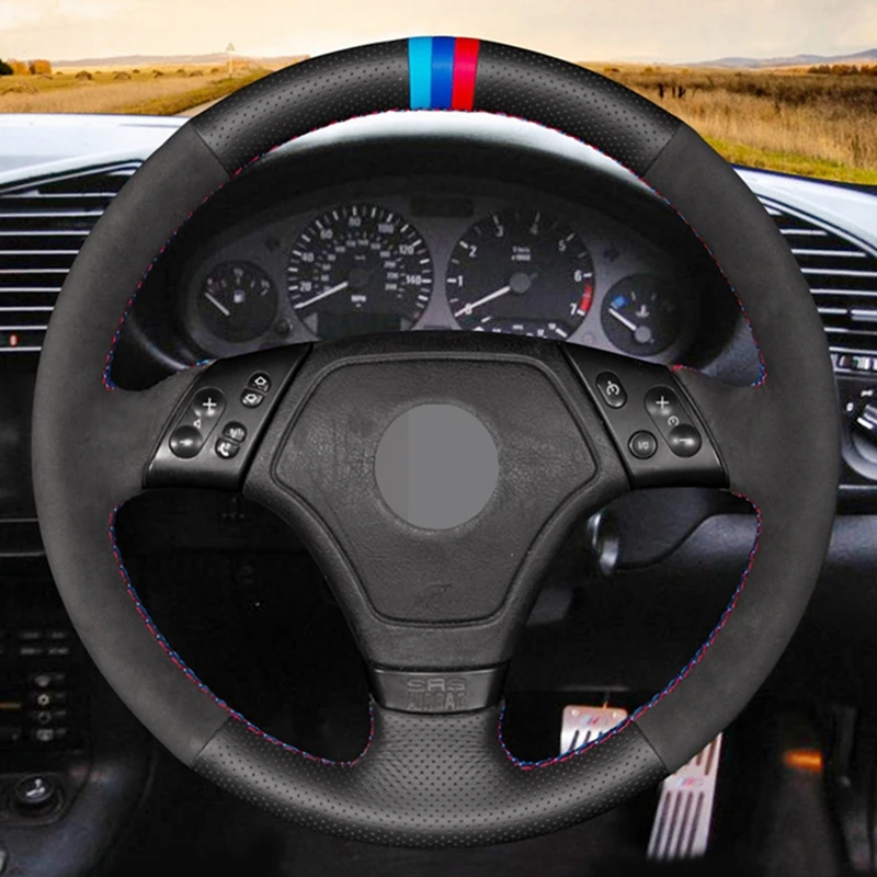 DIY Hand-stitched Black Genuine Leather Suede Car Steering Wheel Cover for BMW E46 1998-2000 E36 1996-2000 | Автомобили и