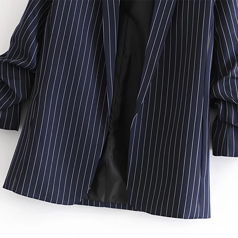 

YOSIBCD Women 2021 Fashion Office Wear Plaid Blazers Coat Vintage Pleated Sleeves Pockets Female Outerwear Chic Tops