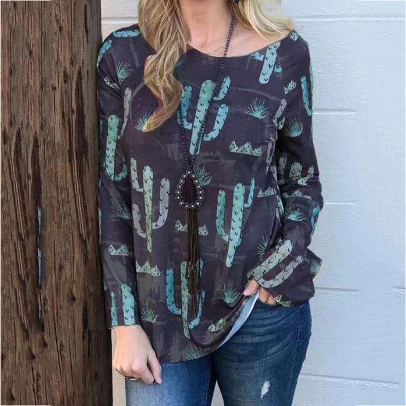 

Женская футболка с длинным рукавом и круглым вырезом, свободного покроя