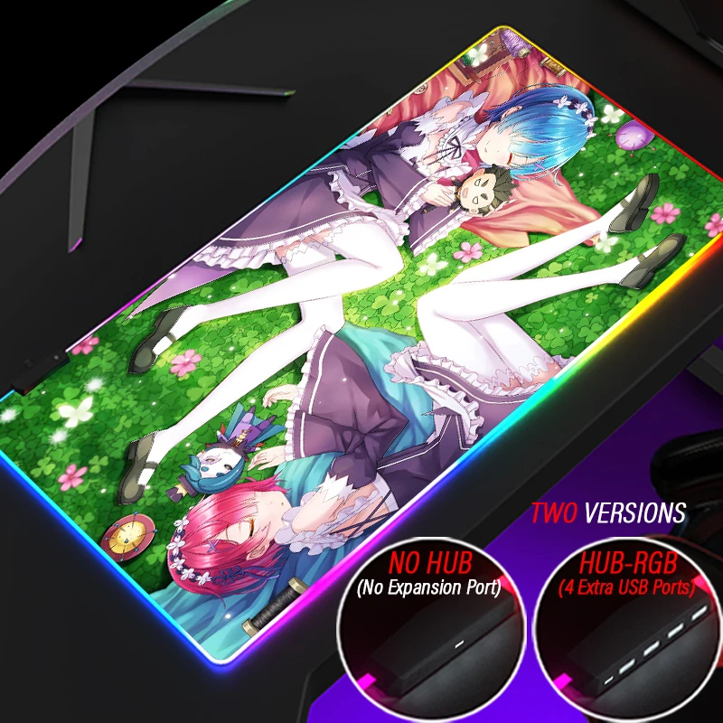 

900x400 XXL Emilia Custom Re zero Mouse Pad RGB Landscape Mat Type HUB 4 in 1 USB Gaming Rem Ram Playmat Large Desk Mousepad