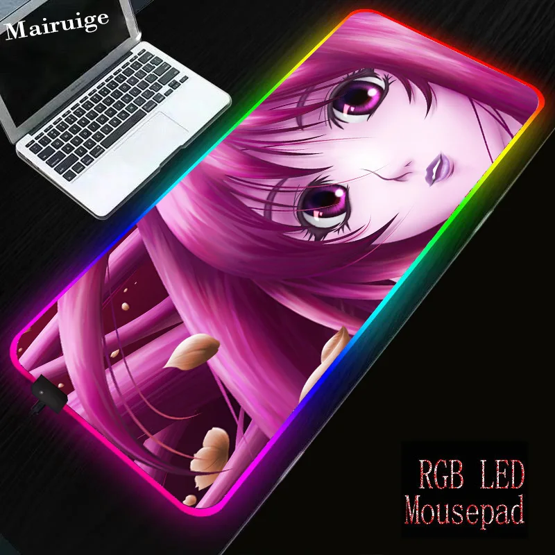 

Mairuige Purple Anime Girl Gaming Mouse Pad RGB Large Gamer Big Computer Lockedge Mousepad Led Backlight XXL Keyboard Desk Mat