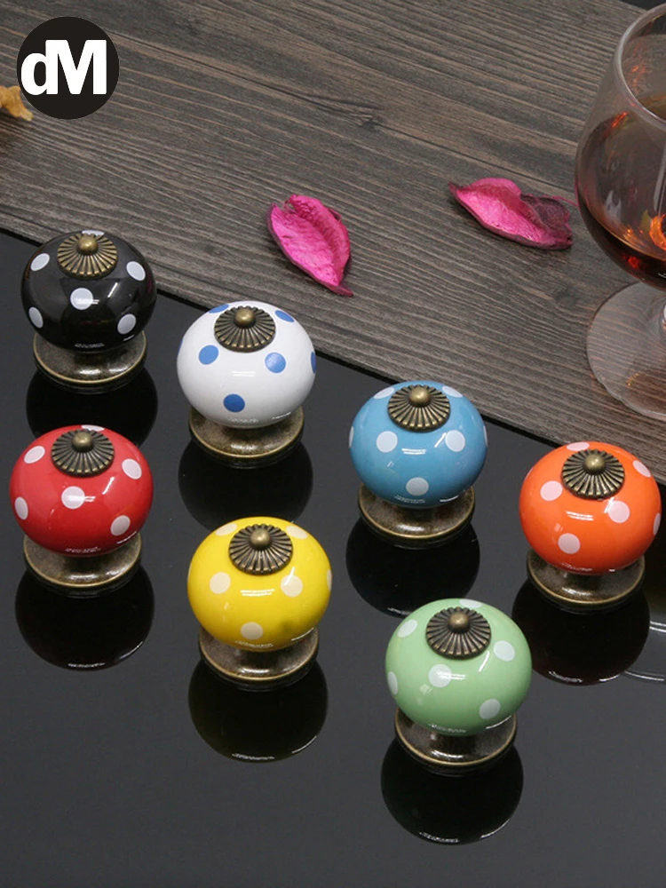 

DM Modern Designed Multicolored Round Shape Spots Ceramic Furniture Handle Simple Single-Hole Wardrobe Cupboard Drawer Shoes New