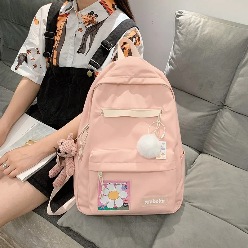 

2021 New Solid Color Fashion Women's Backpack Nylon Waterproof University Bags For Girls Nylon Large-capacity Travel Bags