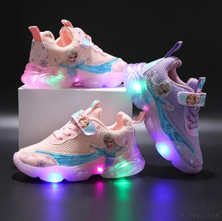 Spring Autumn Frozen Kids Light Shoes Girls Children's Elsa Casual Sneakers Breathable Soft Anti-Slip Running Sports | Детская